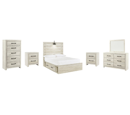 Cambeck  Panel Bed With 2 Storage Drawers With Mirrored Dresser, Chest And 2 Nightstands