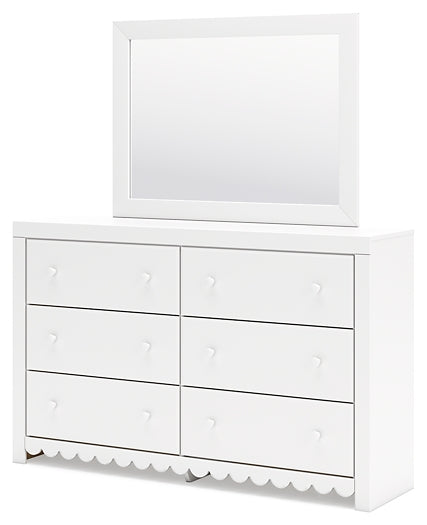 Mollviney Full Panel Storage Bed with Mirrored Dresser, Chest and Nightstand