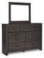 Brinxton Queen/Full Panel Headboard with Mirrored Dresser and 2 Nightstands